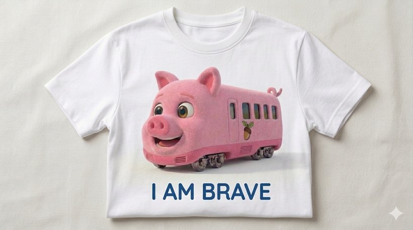 I AM BRAVE t-shirt featuring Piglet Train